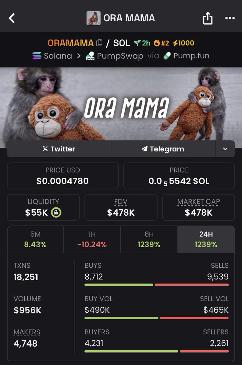 Sandeep94880085's tweet image. $ORAMAMA blasted from $49k to $478k mcap in silence — real momentum doesn’t beg for attention.

When low caps wake up like this, you already know what phase we’re in. 🚀

#oramama #memecoinrun #cryptomoves #lowcapseason