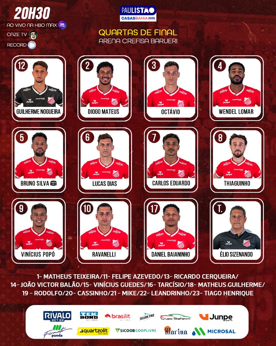 LEÃO ESCALADO 🔴⚪️✅

Assim vai o Capivariano a campo para a partida de logo mais diante do Palmeiras na Arena Crefisa Barueri. A bola rola a partir das 20h30.

Vamos juntos 🔴⚪️🔥