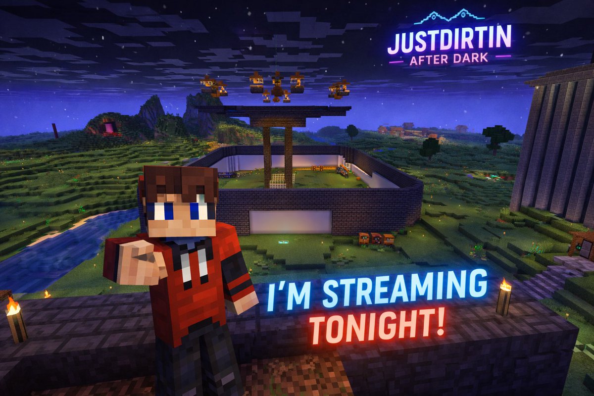 #minecraftafterdark we will be over on twitch.tv/justdirtin we will be building in the Dirtin capital area. 6pm mst come hangout! New channel point redeems!