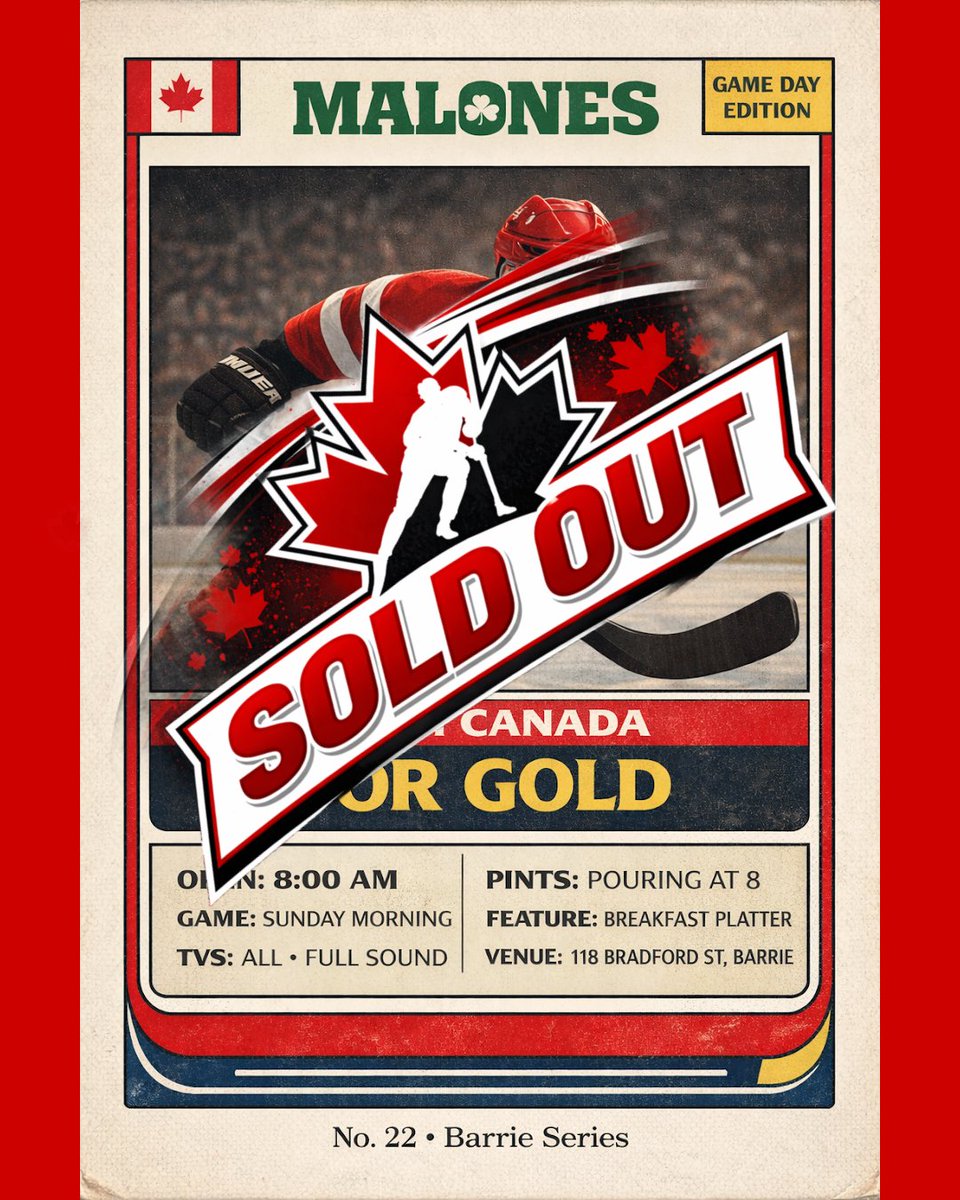 🇨🇦  SOLD OUT. 🇨🇦

It’s only Saturday afternoon and we’re already booked to capacity for Sunday morning.

Team Canada. 8AM. For gold.

Thank you to everyone who locked in their spot early. It’s going to be loud at 118 Bradford St. !!!