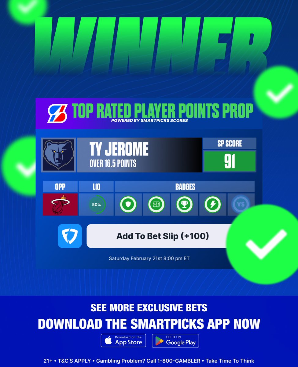 flashpicks's tweet image. CASH IT!! 💰💰💰

SmartPicks Scores delivers 🔥

❤️ Like if you tailed!