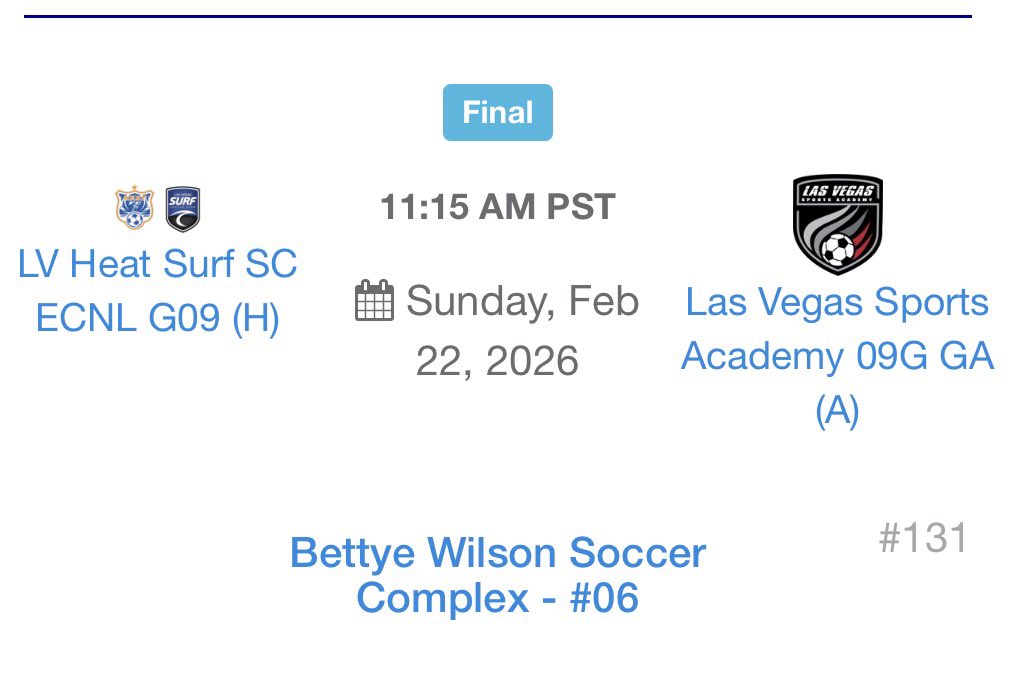 SidneyDrinkard's tweet photo. 🏆The FINAL is set for Vegas Mayors Cup International Showcase ⬇️

All weekend we have been on a collision course💥with Las Vegas Heat Surf ECNL G09. 

👀 Nevada’s top GA club vs. Nevada’s top ECNL club for the 👑. 

Coaches, don’t miss this final. 👀
Let’s go! ⚡️

#MayorsCup #CollegeSoccer #WomensSoccer  #SoccerRecruit @GAcademyLeague @ImYouthSoccer @TheSoccerWire #classof2028 @usysodp @ImCollegeSoccer @TopDrawerSoccer @CoachABowesNCSA @NcsaSoccer
@TiffHansenKU
