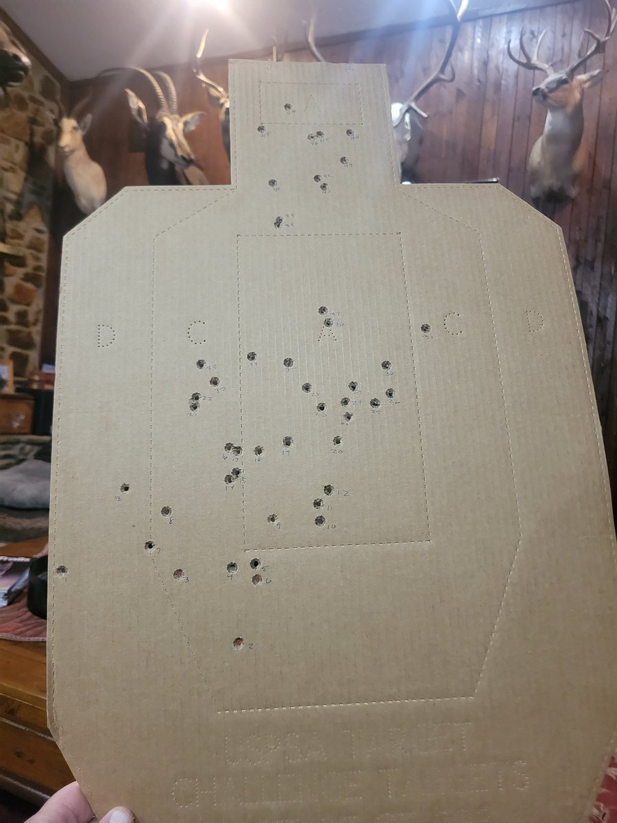 Night shoot at the Sportsman Club. 3 Yds 20rds, 7yds 20rds, 10yds 10rds. Miss loaded Mag w only 4 rounds for 1 string. However, I obviously missed the target completely w 1 round. P365 w Night Sights