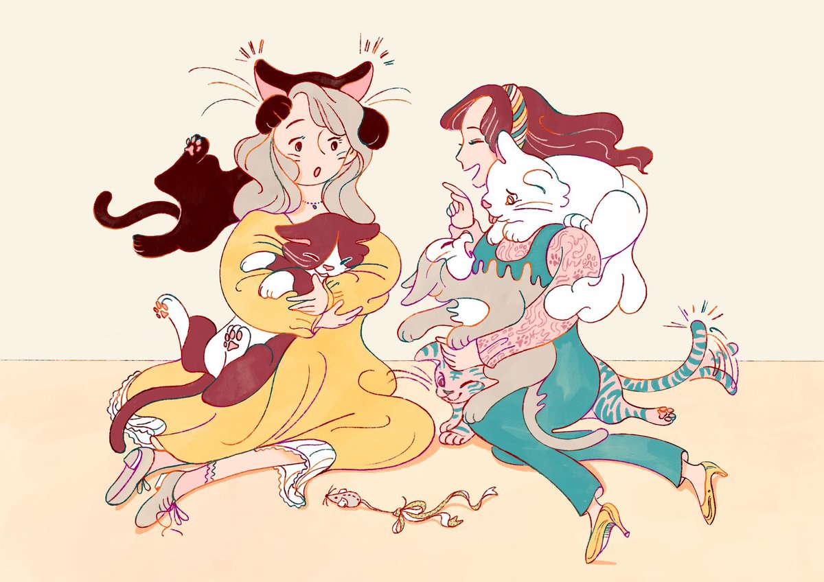 「#猫の日 にゃんにゃん」|こみひかるこ Illustrator_個展7月のイラスト