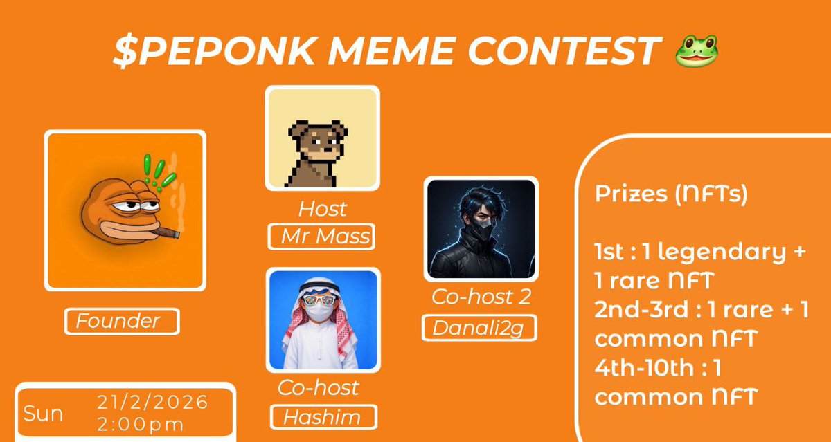 danali2g's tweet photo. Today is the day.
In Shaa Allah, weโre going live with our $PEPONK MEME CONTEST ๐ธ Spaces ๐
Expect vibes, creativity, and pure community energy.
Bring your best memes, bring your presence, bring the fun.
Letโs make this Space unforgettable ๐
#PEPONK #Web3
#CryptoSpaces #MemeContest