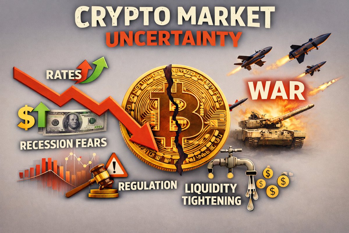 mojtabahabib's tweet photo. The #crypto market is currently uncertain with bearish pressure. Further #drops could come from high #interest rates, #economic #fears, #stock market weakness, tighter liquidity, regulations, or geopolitical shocks like a U.S.–Iran #war, which would likely cause short-term #volatility and #selling before any potential recovery.
Be careful of your #crypto #Fund
#CryptoCommunity 
#cryptocrash