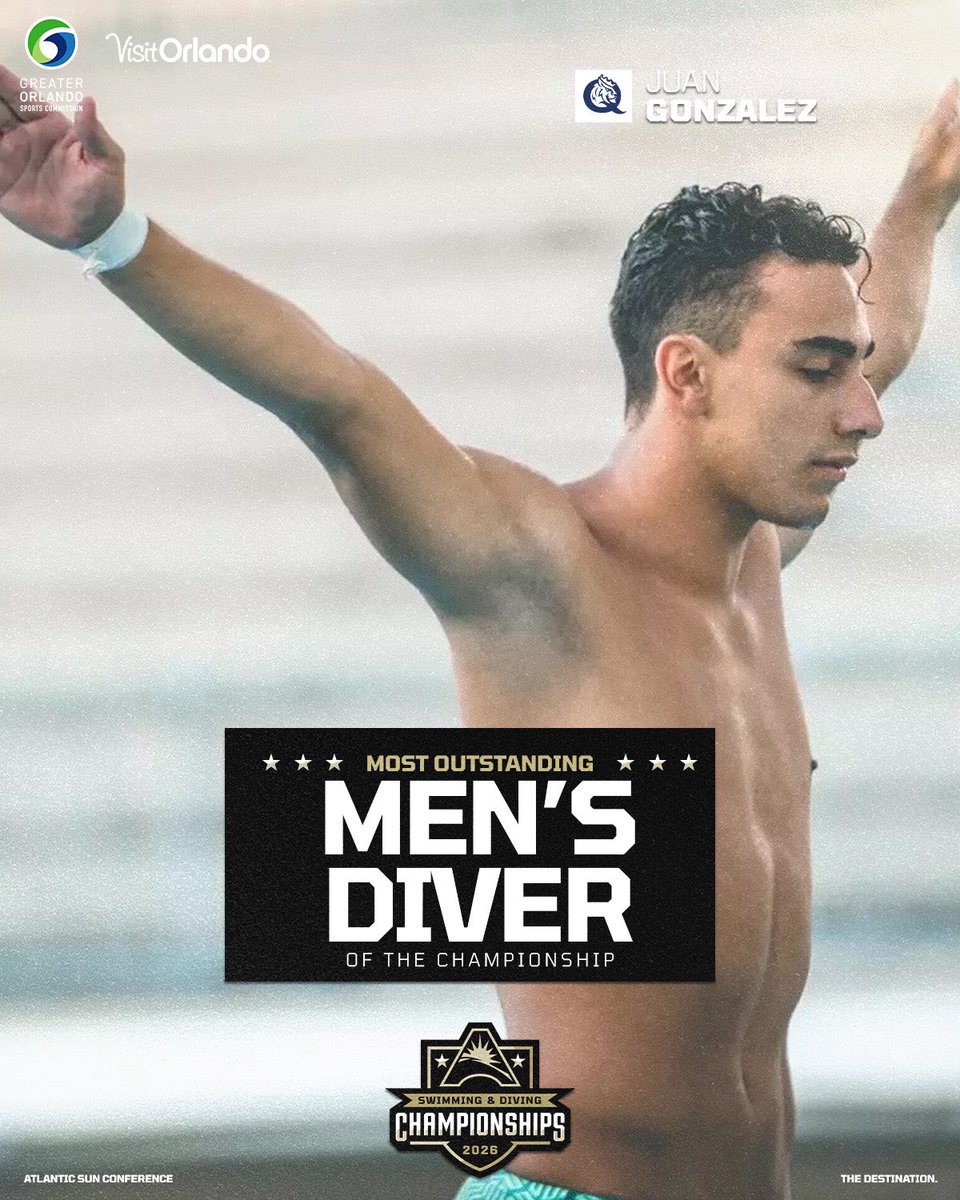 ASUNSports's tweet photo. This year’s #ASUNSD Men’s Diver of the Championship is @Queens_Swimming’s Juan Gonzalez 👑 https://t.co/r2Ho6L2LVV