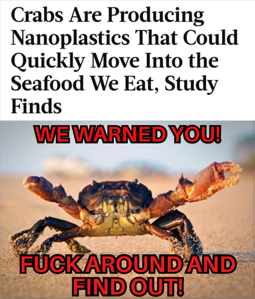 FairlyOddRadish's tweet photo. The #crabs have made a #DeclarationOfWar against the human race. I’m actually surprised that they waited so long 🤭
🔪🦀🔪
#FAAFO #FuckAroundAndFindOut 😈 https://t.co/tLoZYxIJRu
