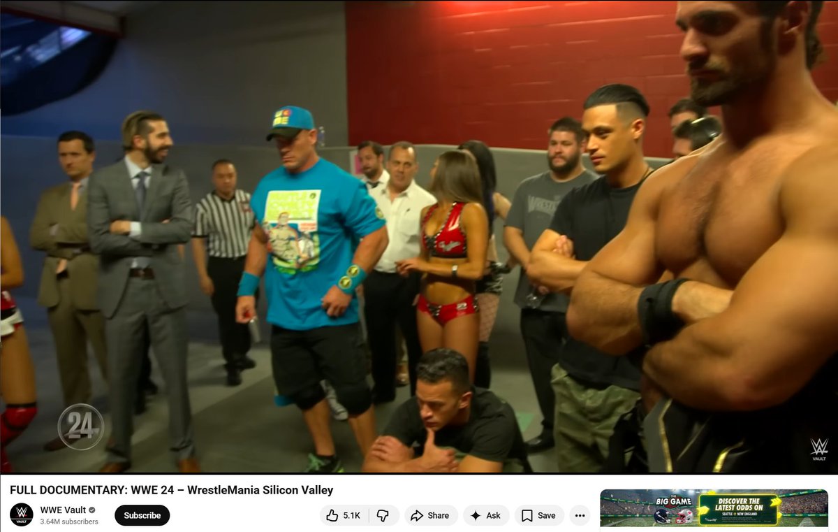 _MichaelSerna's tweet image. Watching a random WWE 24 from Wrestlemania 31. Why tf is Ricky in this clip watching Sting and HHH's match???