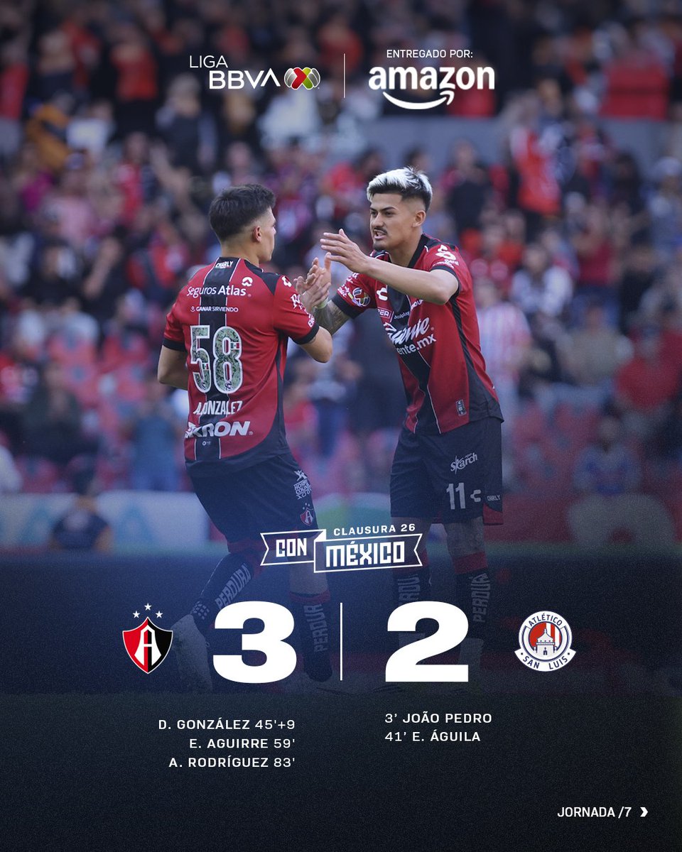 El <a href="/AtlasFC/">Atlas FC</a> derrotó al <a href="/AtletideSanLuis/">Atlético de San Luis</a> en partido de la Jornada 7 del #C26