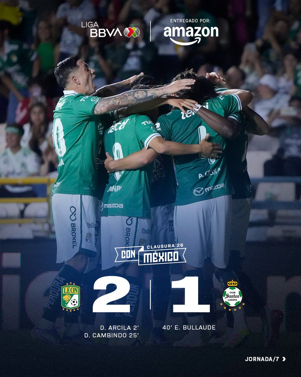 El <a href="/clubleonfc/">Club León</a> venció a <a href="/ClubSantos/">Club Santos</a> en juego de la Fecha 7 del #C26