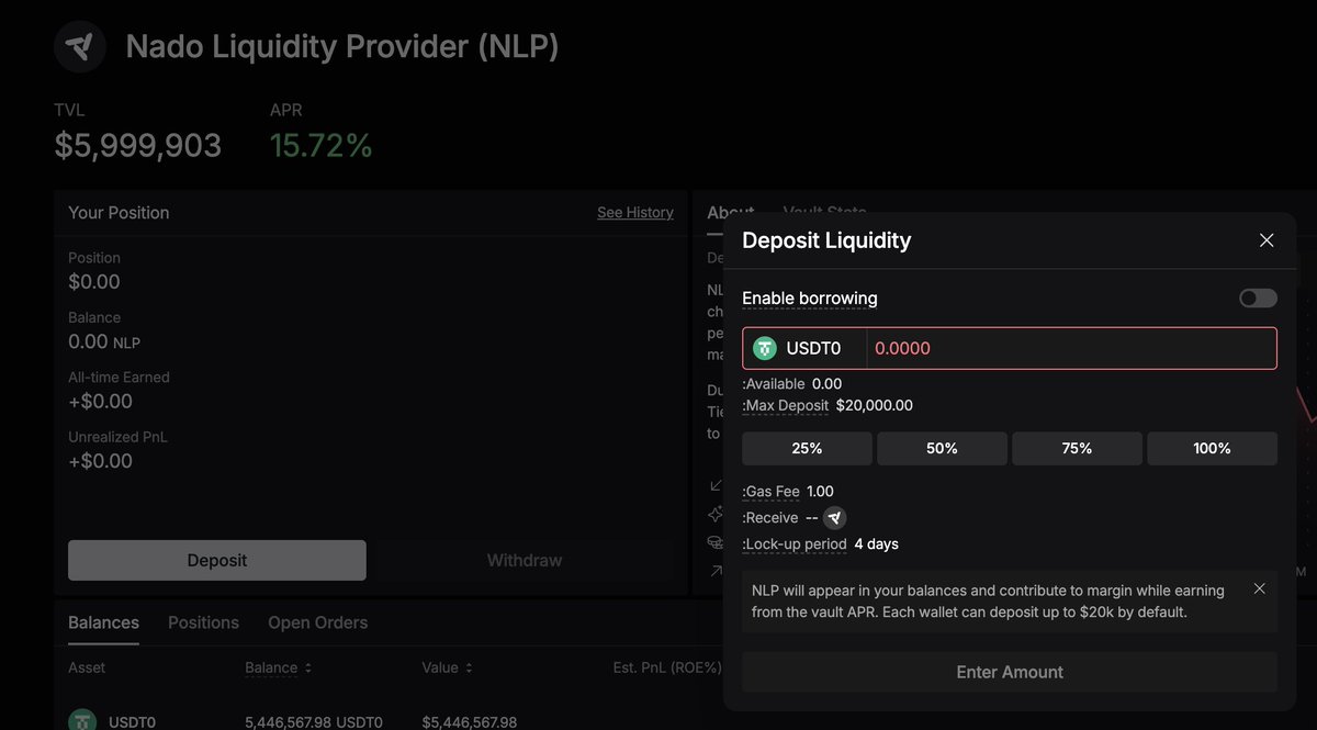 cryptosamec's tweet photo. @nadoHQ I can’t deposit funds into NLP, even though there’s space available in the pool. I don’t have an NFT and never have. https://t.co/L1N6C5GQrj