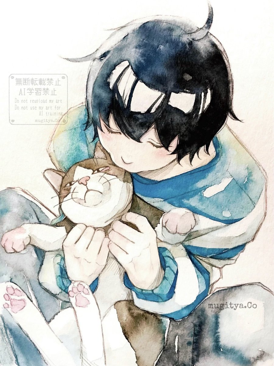 ねこすい 透明水彩 ヴィフアール中目 A4 #猫の日 #アナログ #創作男子