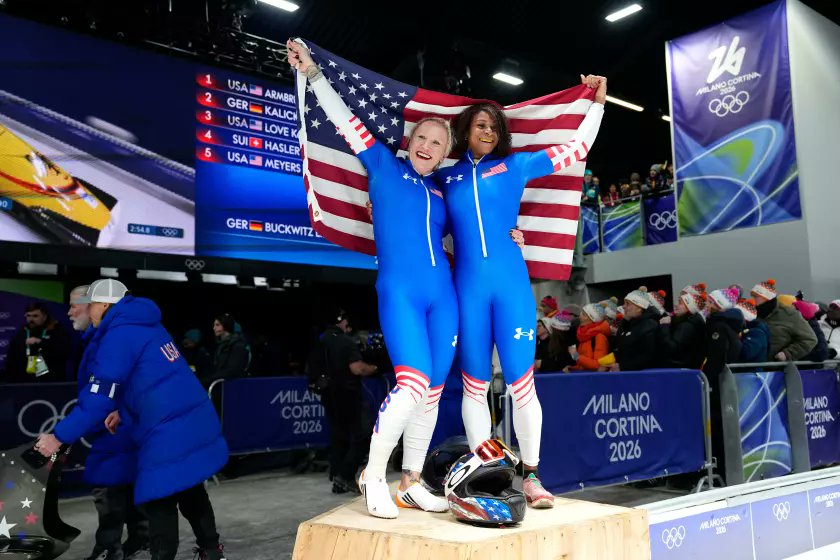 JCBliss's tweet photo. YES!
"Americans earn bronze medal in two-woman #bobsled: @BobsledKaillie Armbruster Humphries and #Jasmine Jones finish third behind a pair of German competitors."
AWESOME! https://t.co/eITXVLC7rT