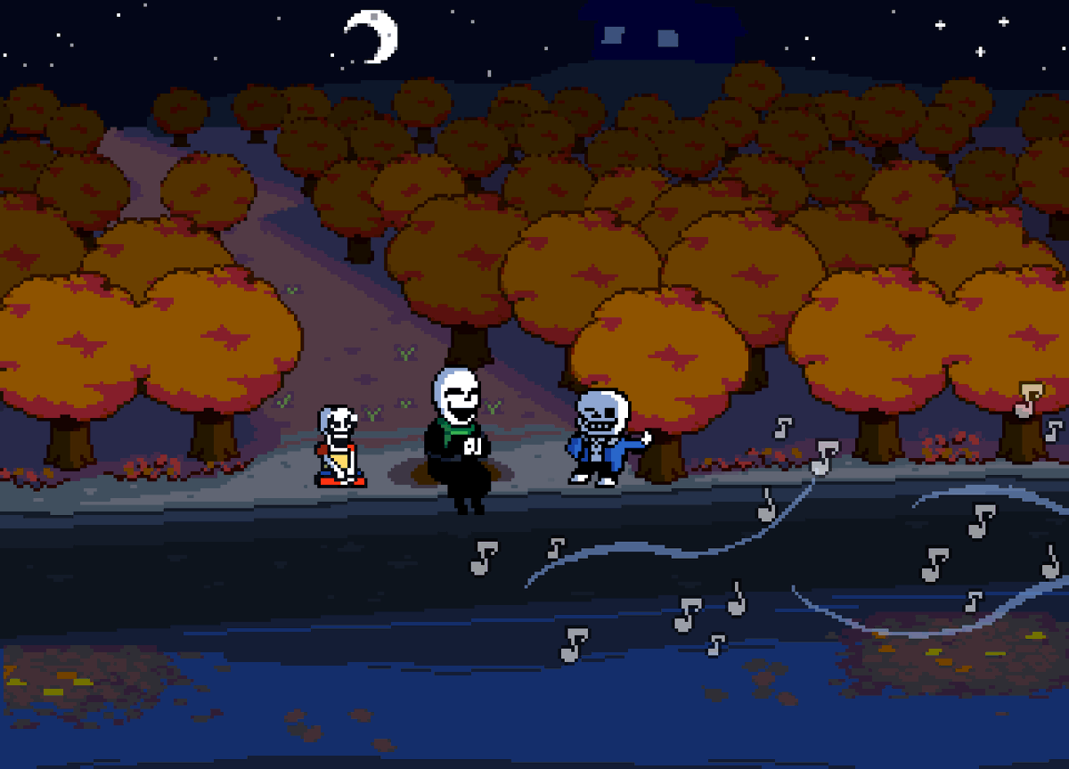 * papyrus loved watching concerts on tv.
* always asking us to go to a real one...
* so, this one time, i told him about a secret venue. right near the lake.
* we waited 'til midnight to go there.
* even sold him and dings some real "tickets".
* ...
* aren't my bros the coolest?