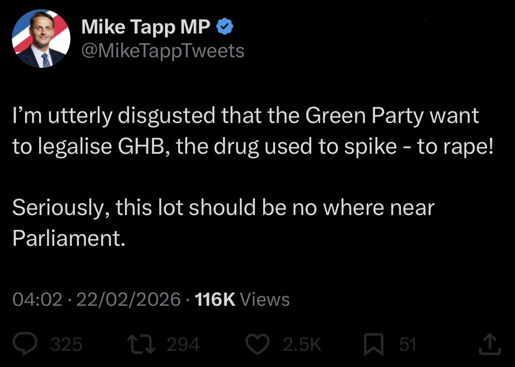 The most commonly used date-rape drug by far is not GHB or any other illegal drug, it’s alcohol. So unless Mike or anyone else making similar arguments supports banning alcohol, they are blatantly weaponising sexual violence to uphold a policy that kills thousands every year.
