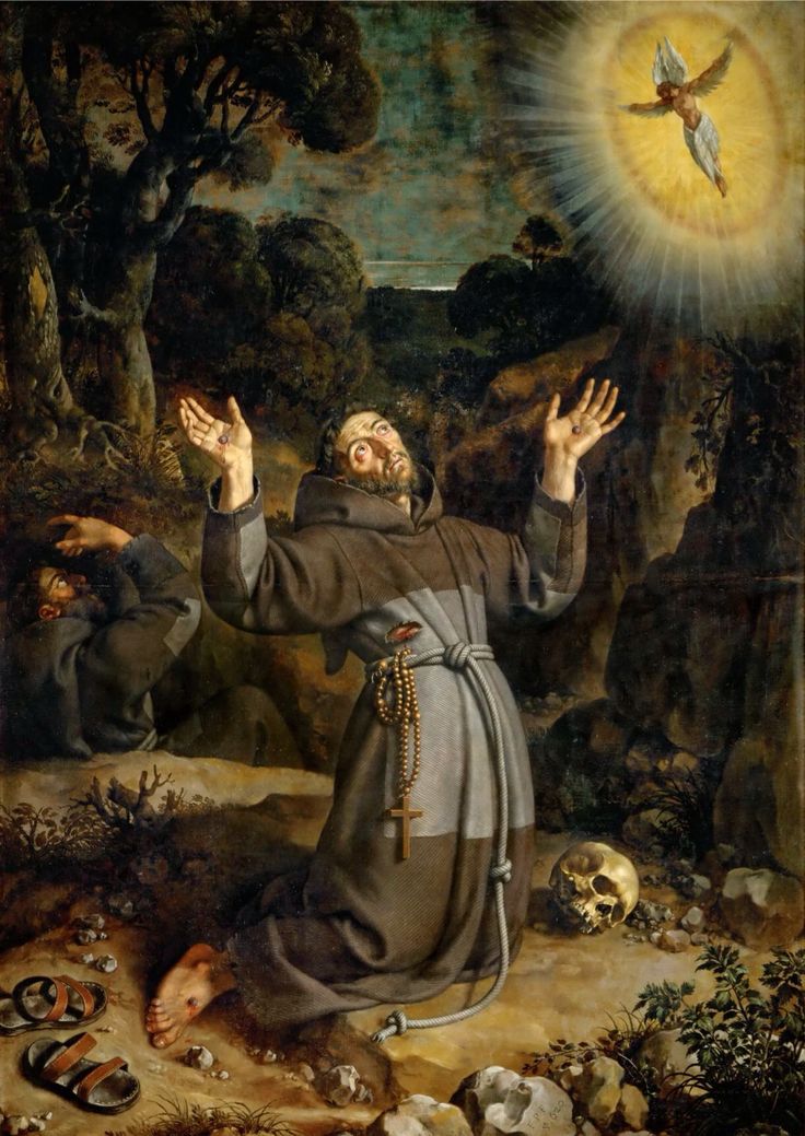 St. Francis of Assisi is the first saint in recorded history to receive the stigmata. He was marked with the holy wounds of Christ while meditating on His Passion at Mount La Verna in 1224.