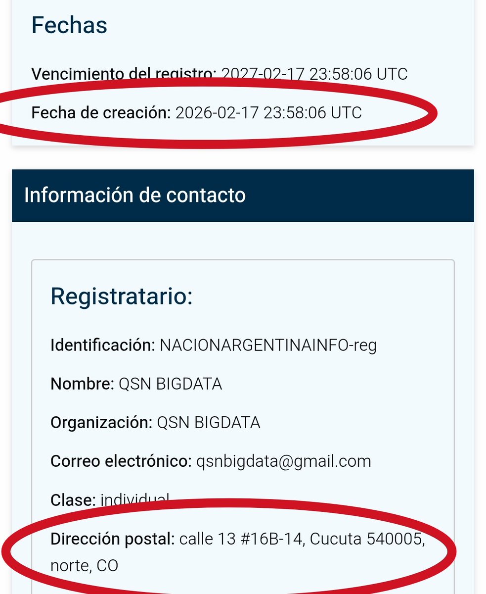 El dominio de este "histórico medio de comunicación" fue registrado el 17 de Febrero, y el registrador uso una dirección de Cúcuta, Colombia.