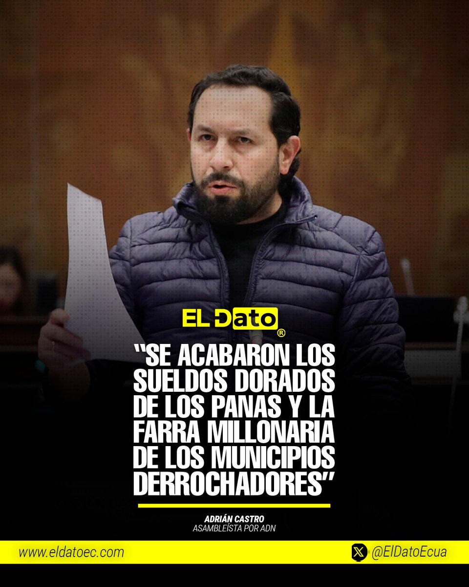 #Urgente "¡SE ACABARON LOS SUELDOS DORADOS DE LOS PANAS Y A LA FARRA MILLONARIA DE LOS MUNICIPIOS DERROCHADORES!"

El asambleísta Adrián Castro, del movimiento Acción Democrática Nacional (ADN), aseguró que con la nueva reforma al COOTAD se terminarán los “sueldos dorados” y el