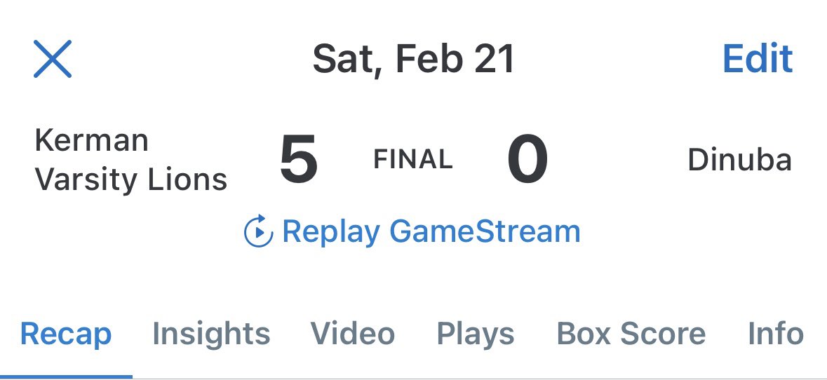 kermanbaseball's tweet photo. Great day for the Lions as the JV earn the 6-1 win and Varsity gets the 5-0 shut out! Big days from Luna and Sanchez at the plate with 3 hits a piece. Daniel Lanfranco with a 3 RBI double! Joban Hans gets the ND throwing 5 scoreless innings. Evan Esqueda would earn the win! https://t.co/NKWaXHVmsn