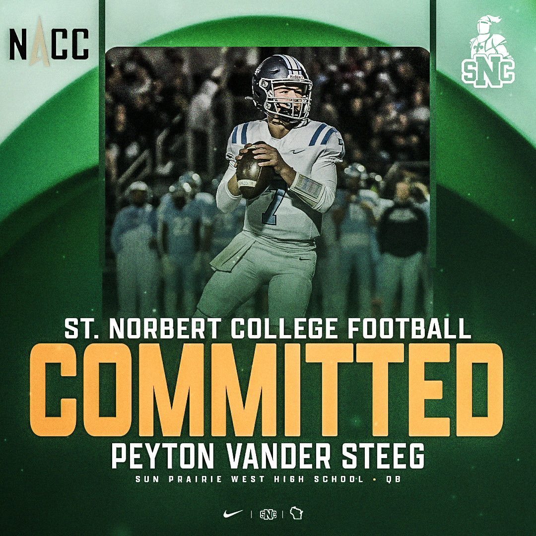 PVanderSteeg07's tweet photo. I’m honored to announce my commitment to St. Norbert College. All glory to God for making this possible. Thank you to the coaching staff, and to my family, friends, teammates, and mentors for their constant support. Go Green Knights!

@SNCfootball @CoachDanMcCarty https://t.co/1ElDbLVU3n