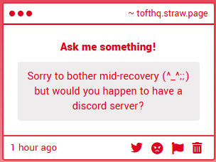 All good :D!! Also sorry guys I currently don't have a discord server,,

if people are interested in me making one lmk!!!