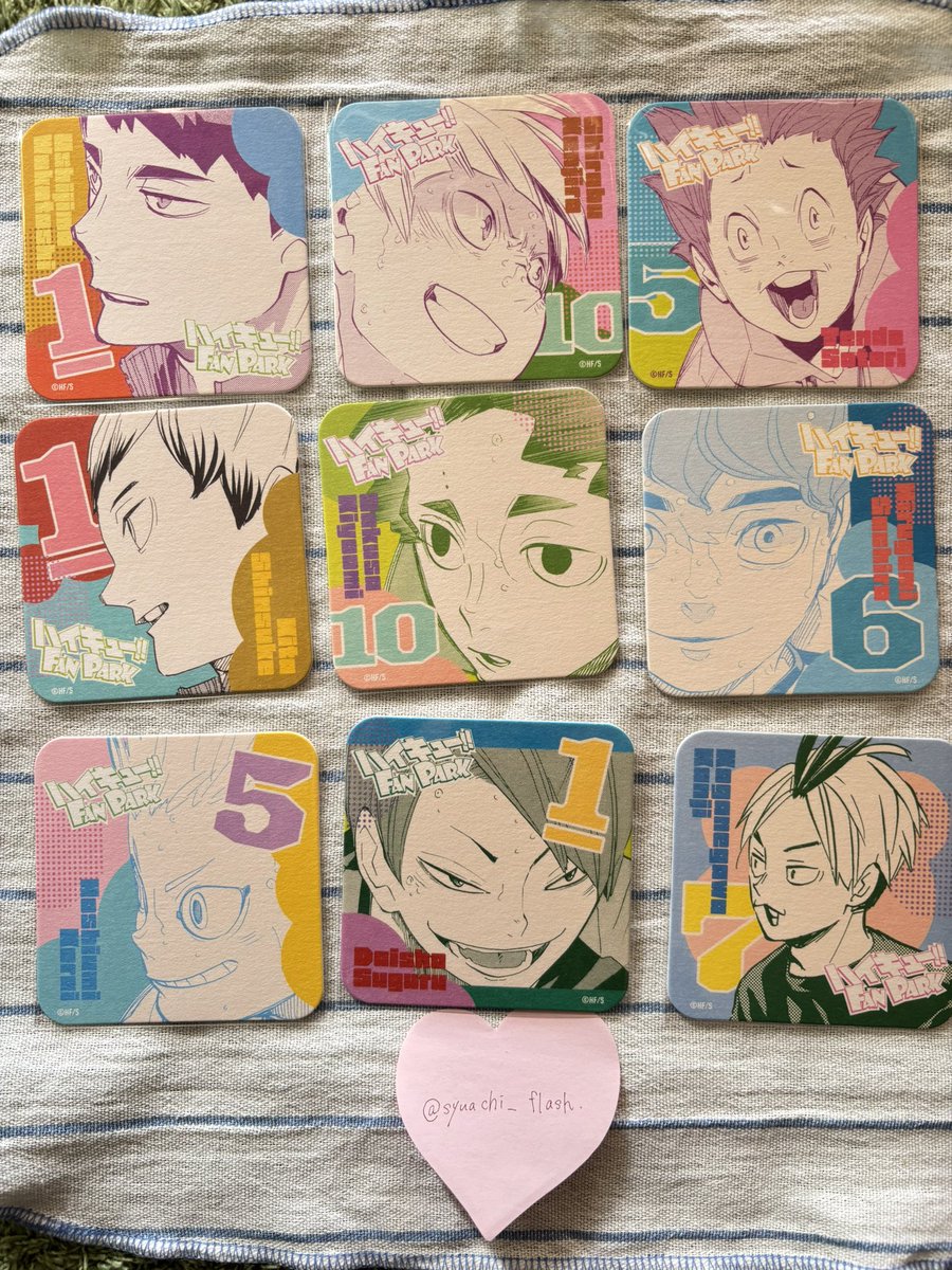 syuachi_flash's tweet photo. ハイキュー　アートコースター
譲】　牛島、白布、天童、北、佐久早、昼神、星海、大将、黄金川、東峰、山口、青根、桐生、田中、京谷&amp;国見&amp;金田一、成田、木下、縁下

求】　黒尾、木兎
・黒尾or木兎1 : 複数枚　の交換⭕️

・郵便での交換希望🏣
・先送り対応可能です🙆‍♀️

お気軽にお声掛けください https://t.co/dd8avET2Jf