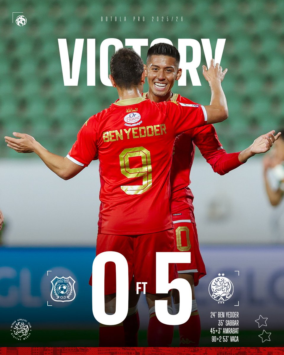 WACofficiel's tweet photo. Dominant performance. 5–0. 👊

#DimaWydad https://t.co/4sPXerD3Sg