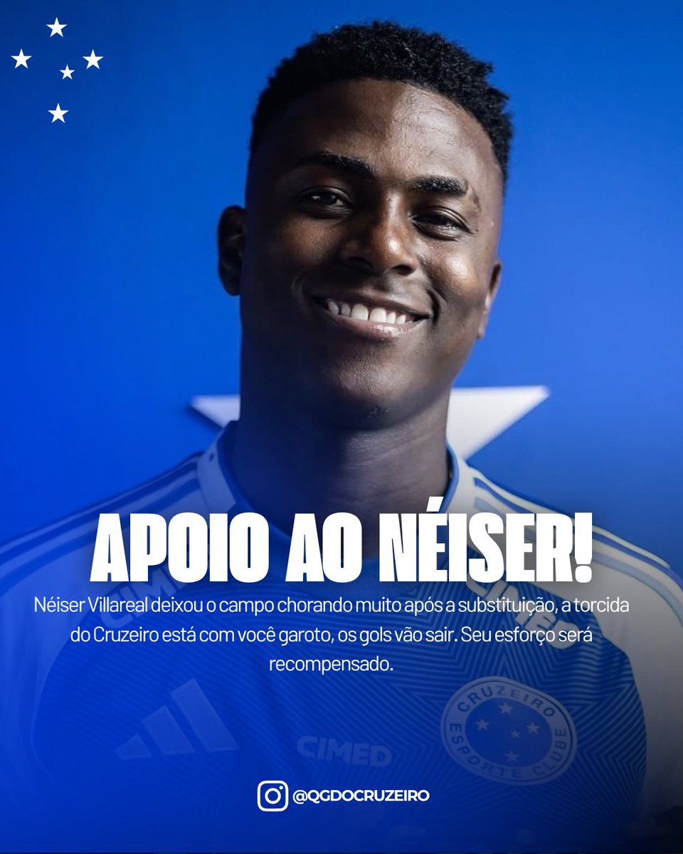 QGdoCruzeiro's tweet photo. Gostaria de demonstrar meu apoio ao Néiser Villareal, o garoto tem somente 20 anos. É natural que ele erre, mas ficou visível o esforço dele na partida de hoje.

Eu Sei que ele queria muito esse gol, mas nem sempre o futebol é justo, mas está no caminho certo e vai colher frutos de seu esforço.