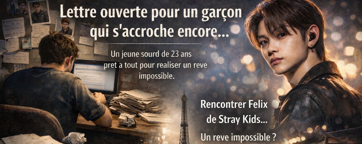 aidepourkillian's tweet photo. 1/ URGENT – Appel à l’aide (France/Paris).
Un jeune homme sourd de 23 ans, en Bretagne, a mis sa vie en pause depuis près d’un an pour une demande simple : rencontrer Felix (Stray Kids) quelques minutes, dans un cadre sécurisé, juste pour lui parler. 👇 https://t.co/8Aba7Pht7K