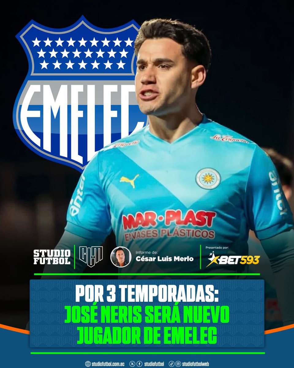 🚨José Neris es nuevo refuerzo de Emelec. 
*️⃣El delantero se consideró libre de Colón y firmará contrato por 3 años. Este domingo arribará al país.
ℹ️Para <a href="/StudioFutbol/">StudioFútbol ⚽</a> presentada por <a href="/bet593/">Bet593oficial</a>