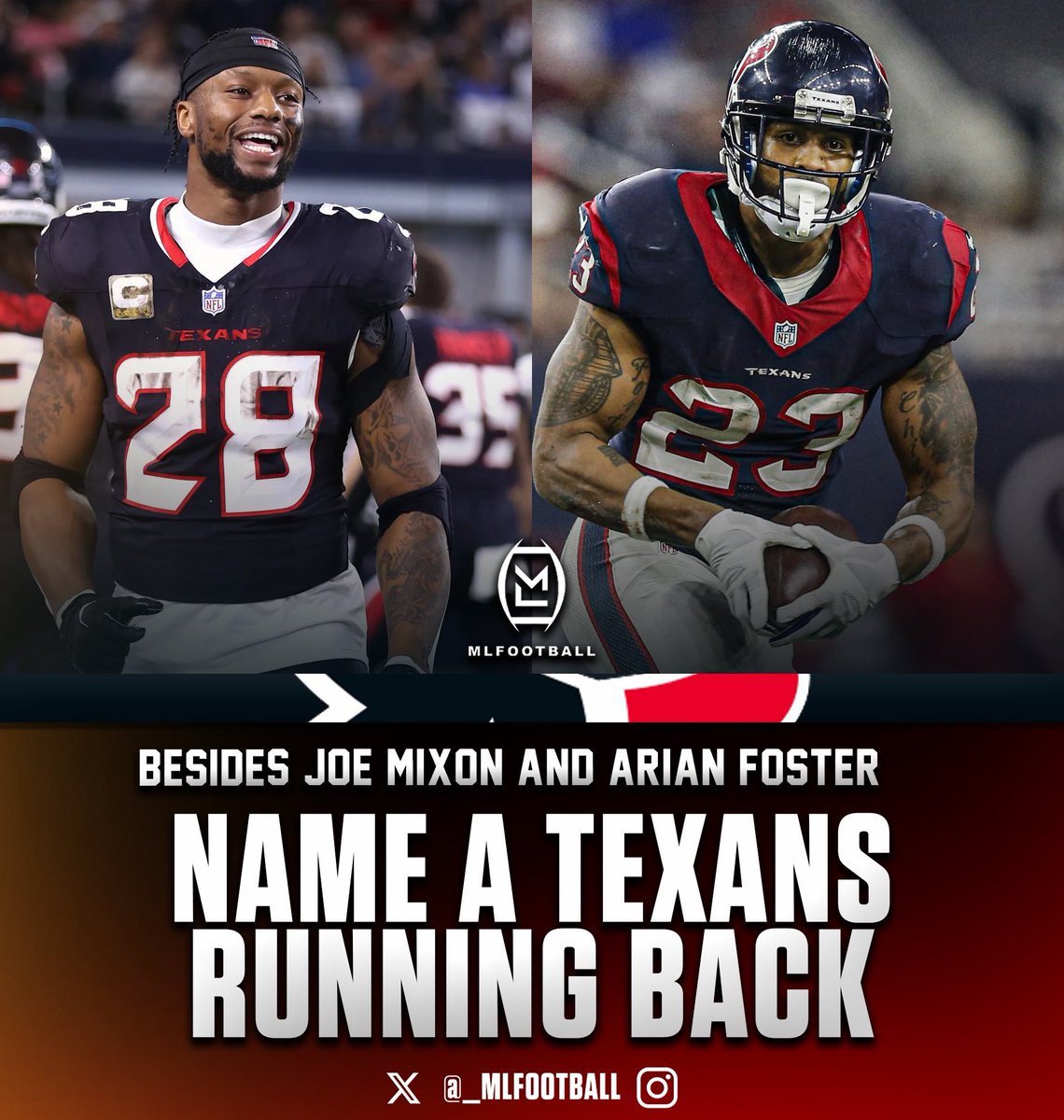 MLFootball's tweet image. NAME A #TEXANS RUNNING BACK OTHER THAN JOE MIXON OR ARIAN FOSTER: