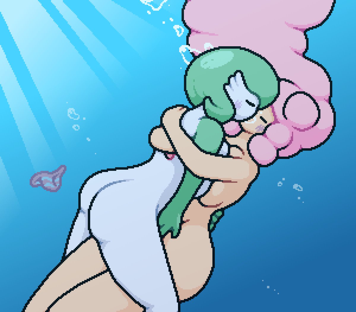 Oh hey Tomato brought back Nami? And had her being suspiciously friendly with Mia? Looks like I'm drawing yuri again today ;p

Well seems she just kept bringing Mia into deeper and deeper water until she couldn't control herself anymore

Getting deeper and deeper~
#Gardevoir