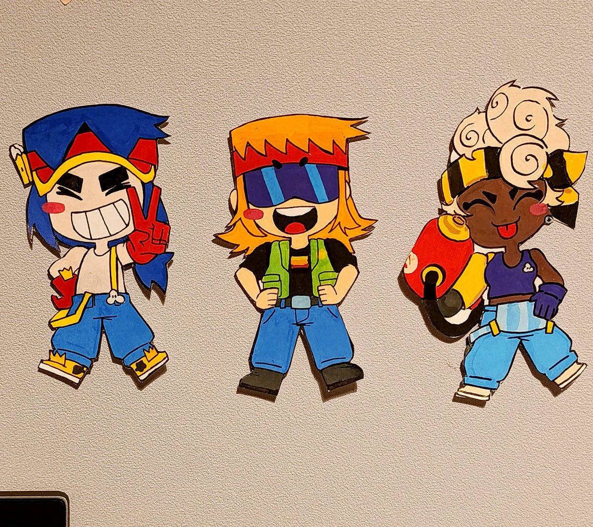 Look at what I've made !! Cinema trio on my wall (⁠ ⁠/⁠^⁠ω⁠^⁠)⁠/🍿🎥🛠️ #fang #buster #maisie