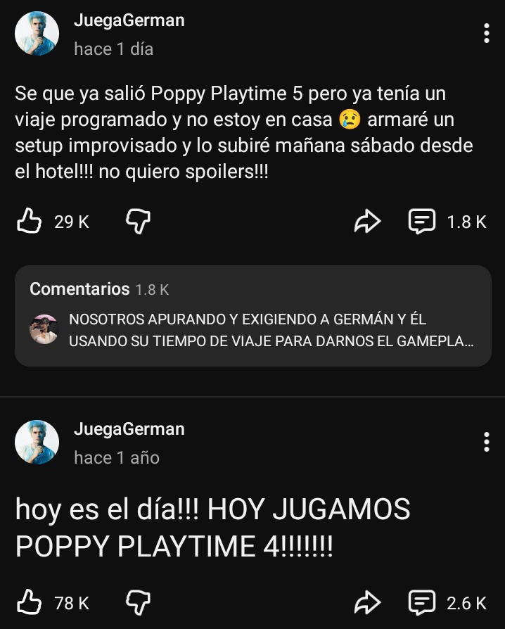 Me encanta como JuegaGerman solo usaba su pestaña de comunidad para notificar cuando jugaría Poppy Playtime 😭
#PoppyPlaytime