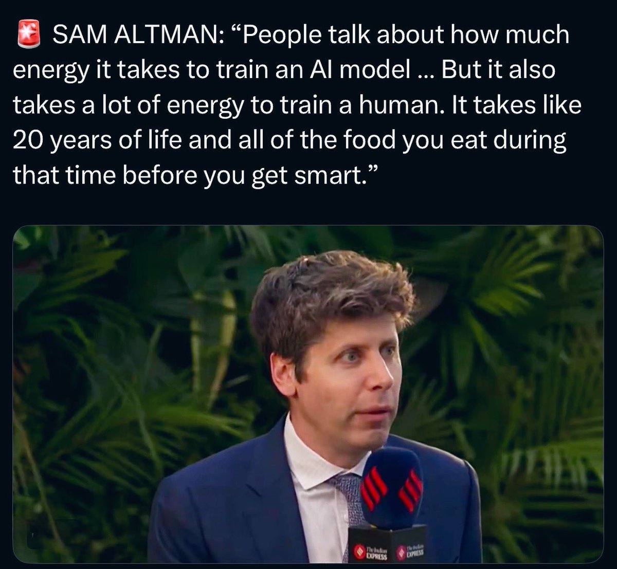 GoUncensored's tweet image. This is Sam Altman implying humans are too expensive to feed. 

Sam's the Founder of OpenAI and a gay jew. 

They want you dead, plain and simple.