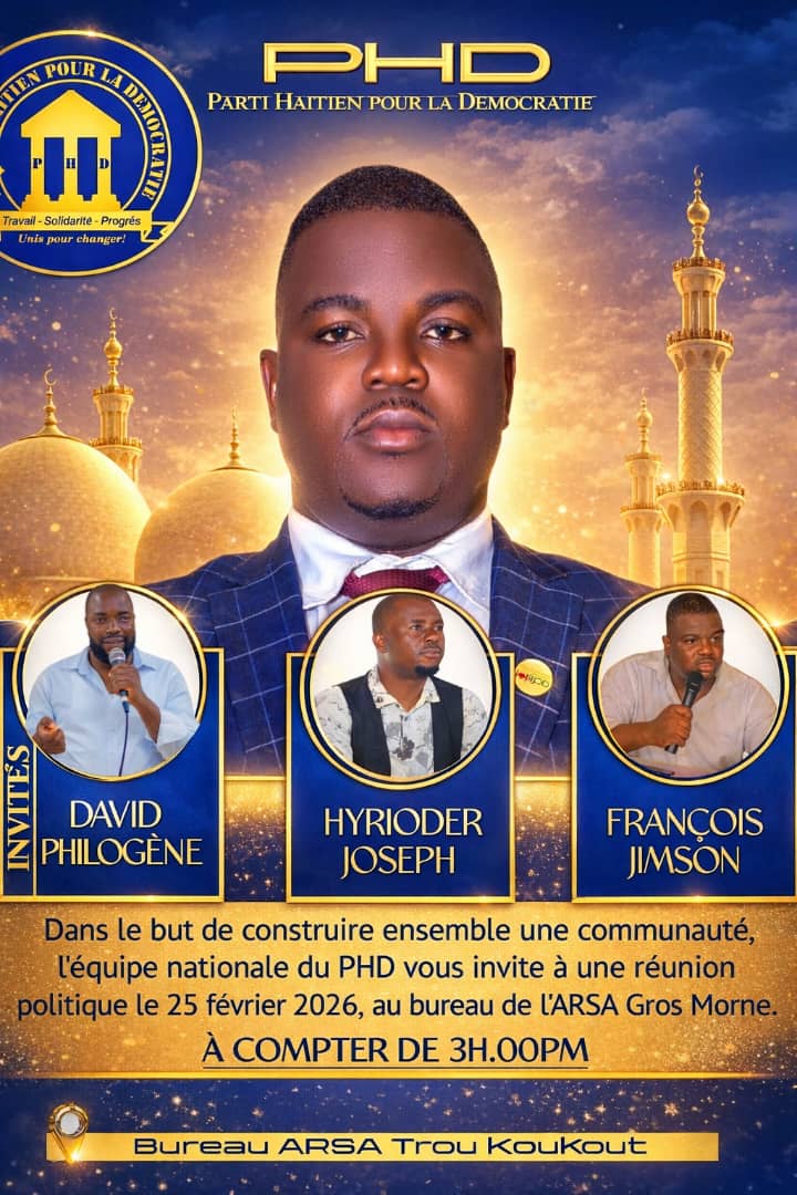 JuniorKercivil's tweet photo. La commune de Gros Morne sera le réceptacle du Parti Haïtien pour la Démocratie, ce mercredi 25 février 2026. Elle devra accueillir deux des représentants du Bureau de la Coordination Nationale du PHD à partir de 3 heures de l'après-midi. https://t.co/6GHSysg8fy