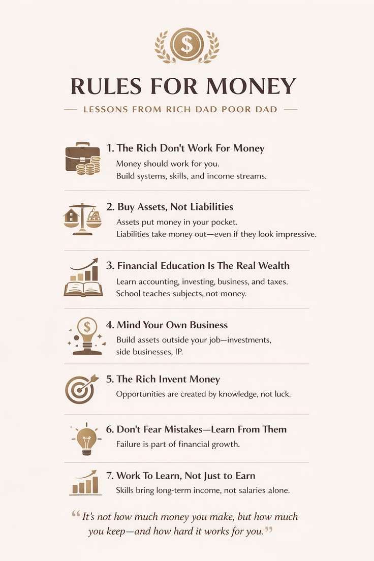 Rules for money ( Lessons from rich dad, poor dad )