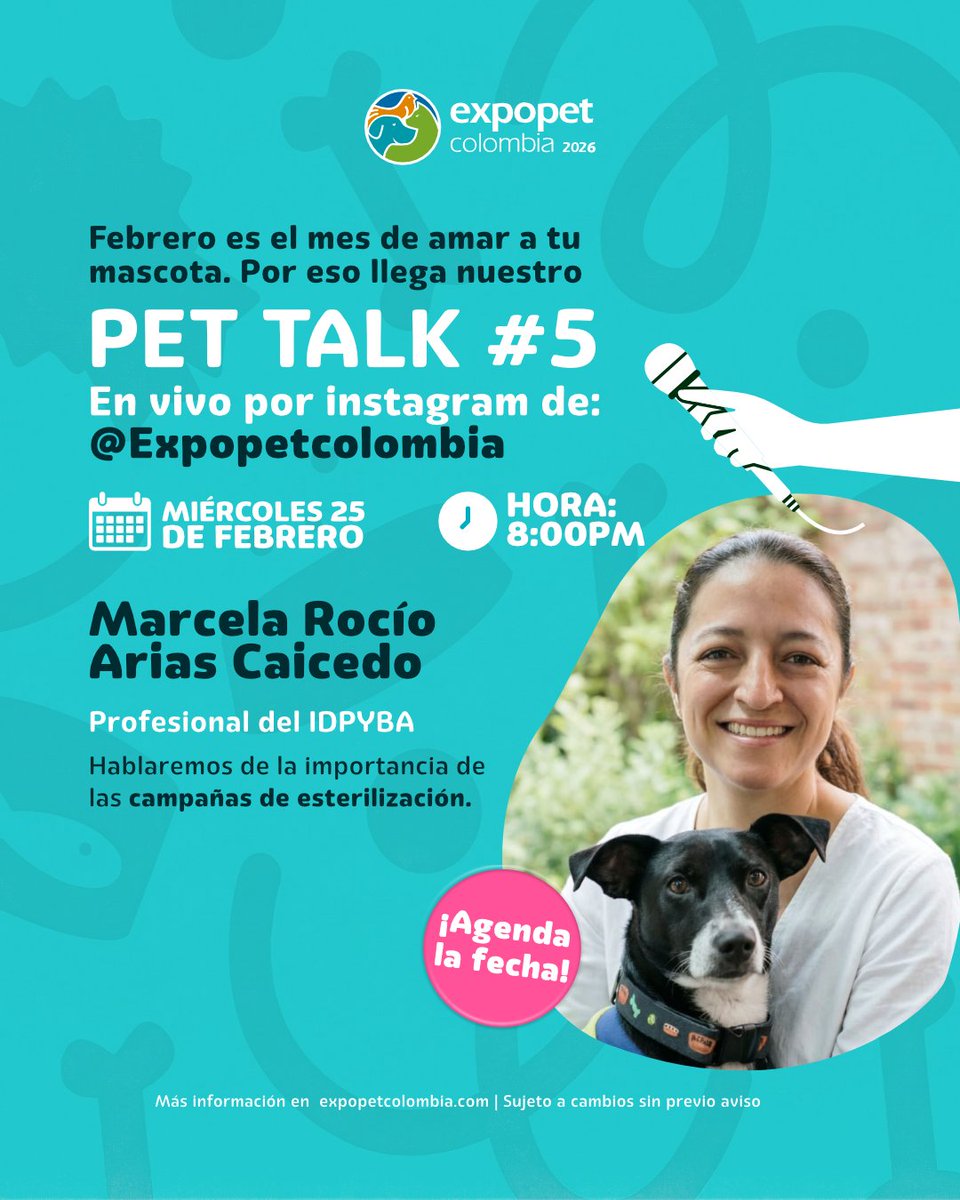 ExpopetCol's tweet photo. Nos vemos este 25 de febrero en nuestro Live por Instagram, a través de @expopetcolombia, donde conversaremos sobre la importancia de las campañas de esterilización.

Más información en https://t.co/Fzj6qGwDmr | Sujeto a cambios sin previo aviso

 #ExpopetColombia #PetTalk https://t.co/n7tv5K9Jpj