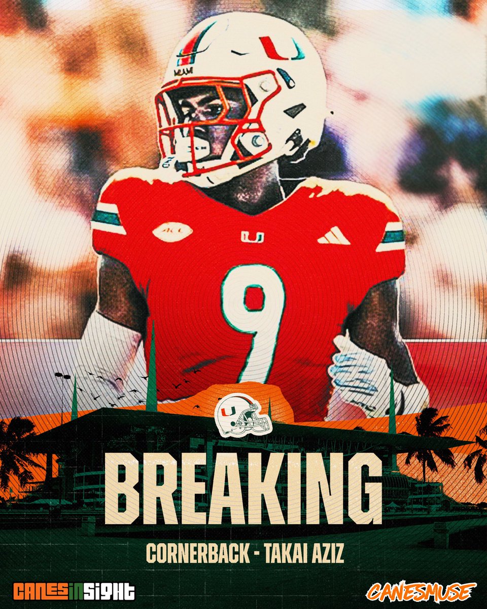 BREAKING: Allan Hancock CB transfer Takai Aziz has committed to Miami, per <a href="/PeteNakos/">Pete Nakos</a>