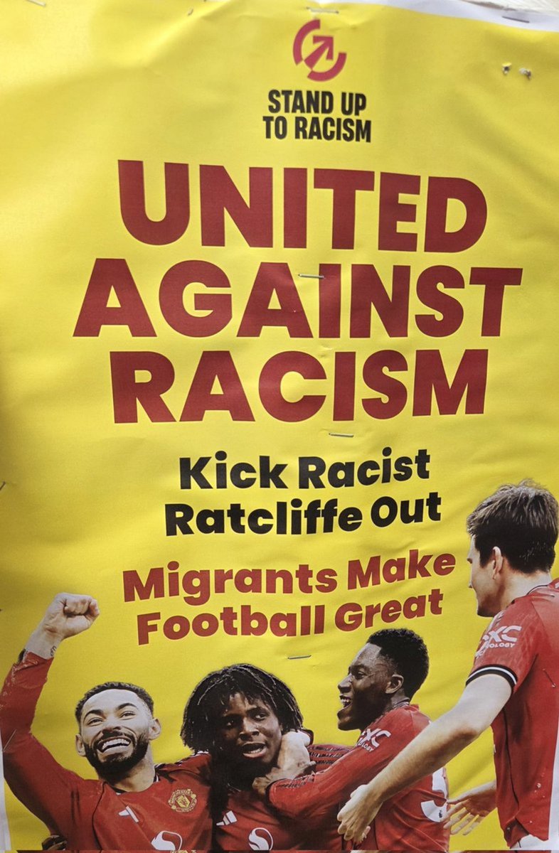 ❝Stand up to racism, united against racism, kick racist Ratcliffe out, migrants make football great.❞

📍Manchester United, England