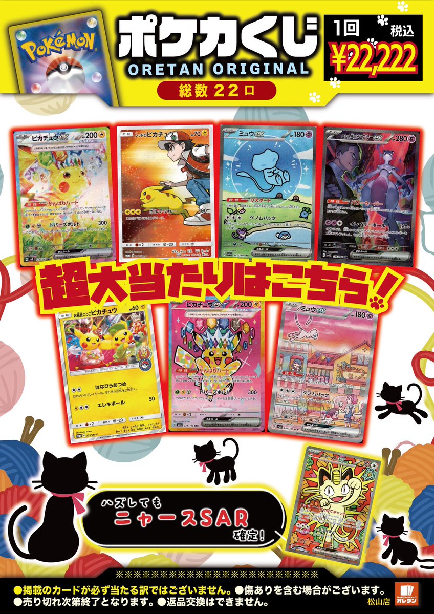 🐈くじ情報🐈】 本日2/22(日)はネコの日❣️ #ポケカ 22,222円22口