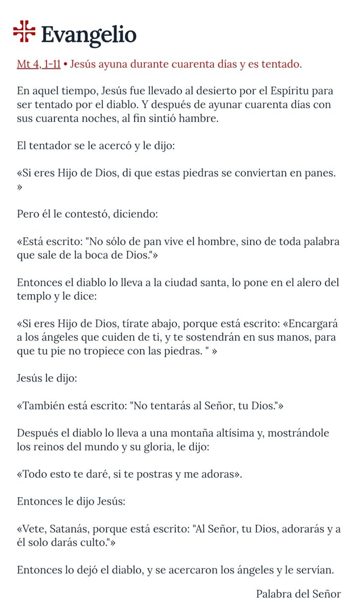 #EVANGELIODELDÍA 📖 |

➕ ¡Feliz I Domingo de Cuaresma, hermanos!

#EstrelladelaMañana⭐
#SantaCuaresma➕