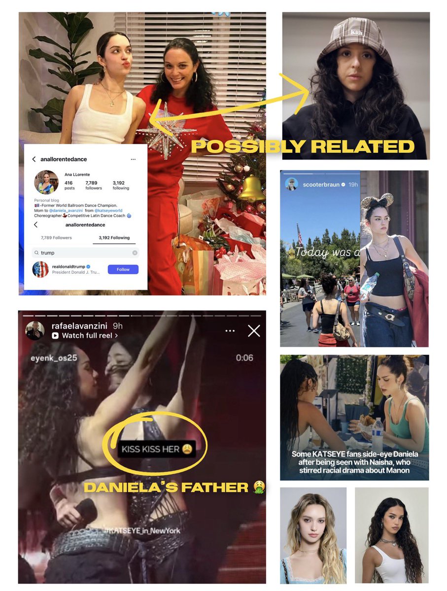 jisuluver's tweet photo. Fans are now criticizing KATSEYE’s Daniela following patterns of strange behavior:

— Daniela befriended a girl who previously discredited Manon’s ethnicity
— Her mother followed Trump
— Her father reposted thirst traps of his daughter &amp; talked down on Manon via online comments https://t.co/m5W2GtBUnN