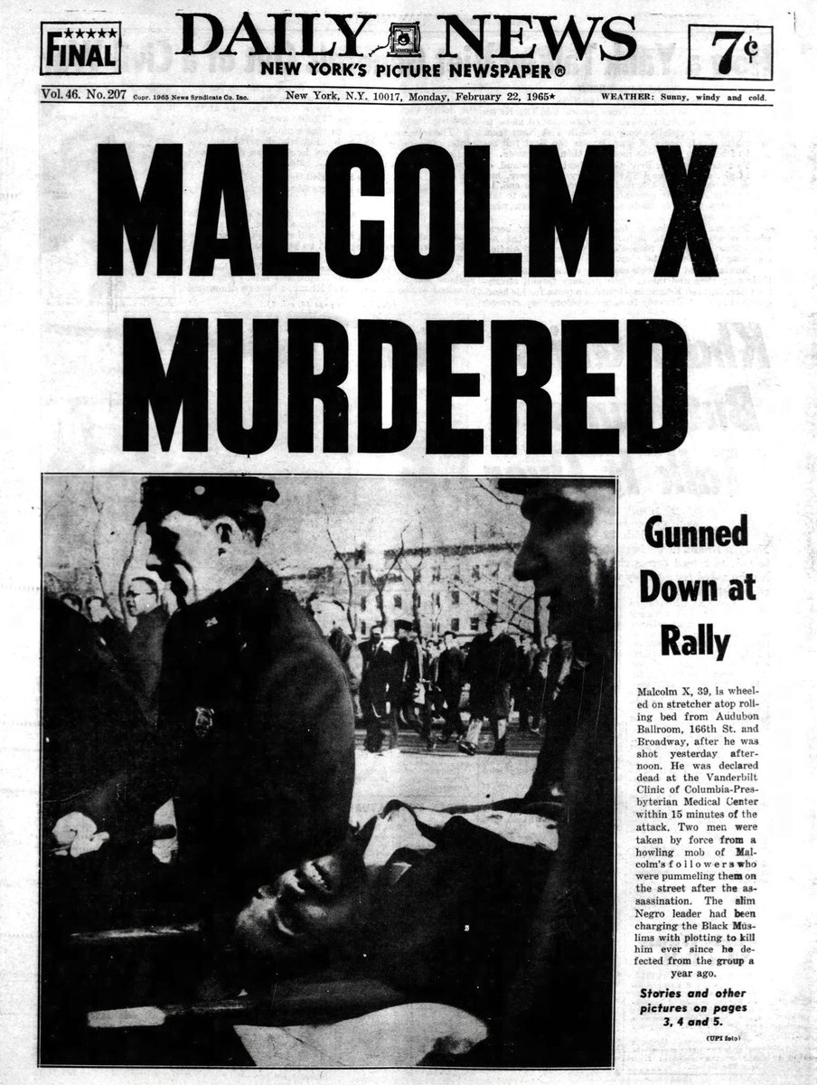 On February 21, 1965, 39-year-old Malcolm X was shot and killed at the Audubon Ballroom in New York City