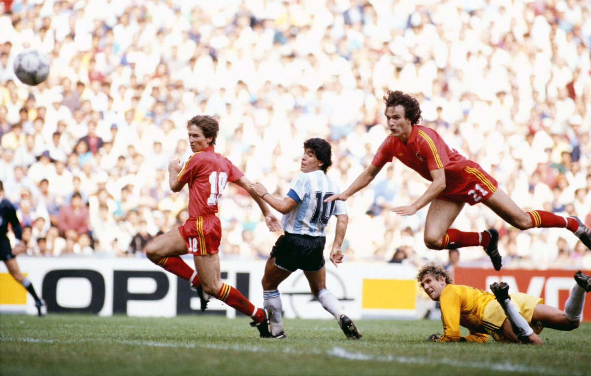 Mexico86HQ's tweet photo. 25.6.86 | Estadio Azteca 
ICONIC 📸
Diego Maradona puts Argentina ahead in their semi-final against Belgium https://t.co/wZJbvahKMl
