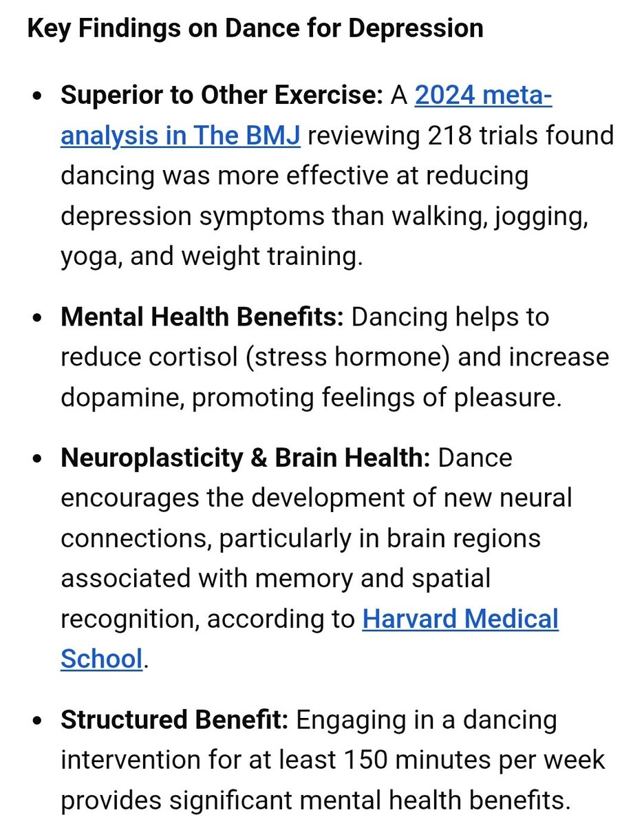 VitalHealthZone's tweet image. Dancing helps to reduce depression symptoms better than anything else, even traditional therapies. 

So when you feel sad, anxious and depressed, have a dance and it should lift your mood. 

Scientifically proven. 

#depression 
#dancing
#sadness