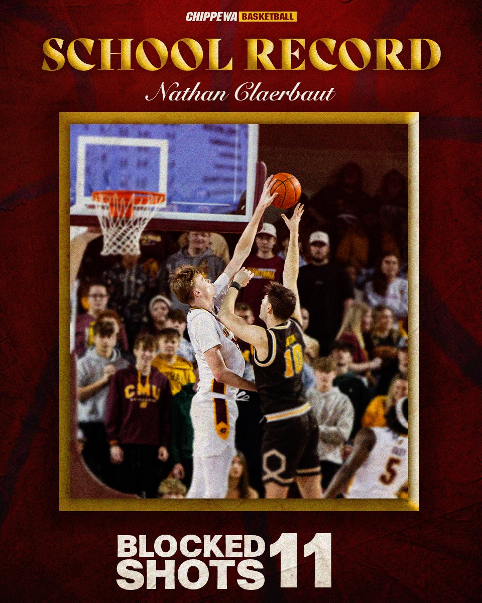 🚨SCHOOL RECORD🚨

Nathan Claerbaut totaled ELEVEN blocks in today's game against the Broncos! Tied for the most in a game NCAA I this season! 🔥

#FireUpChips🔥⬆️🏀