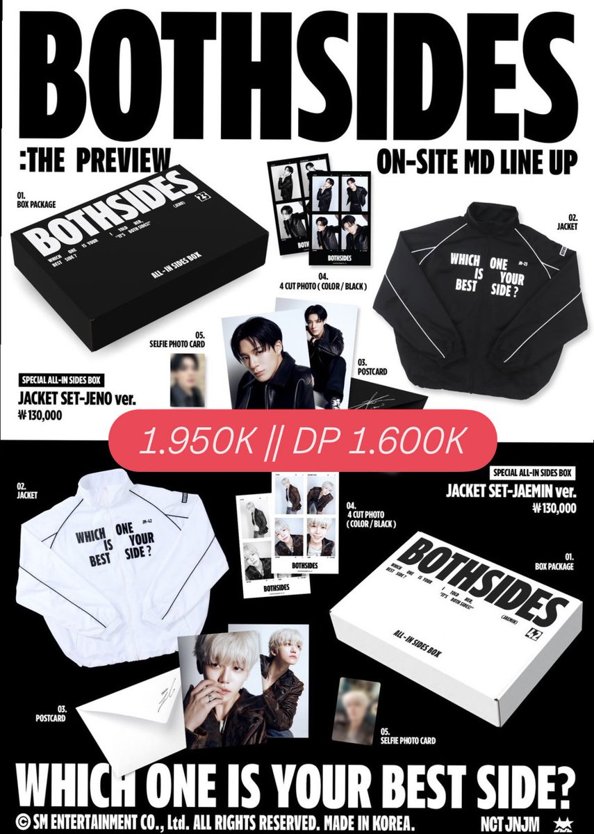 SPIMARK_GO's tweet photo. [ FAST PO ] JNJM BOTHSIDES — ON SITE MD LINE UP

✈️ handcarry, ETA INA : 03/03/26

• Jacket (Jeno/Jaemin Ver)
• Ecobag Set
• Leaflet (Jeno/Jaemin/JNJM Ver)
• Unit Photo Set
• Phone Case (Black/White Ver)

CLOSE : 10.00 WIB https://t.co/Cda34zvfPR