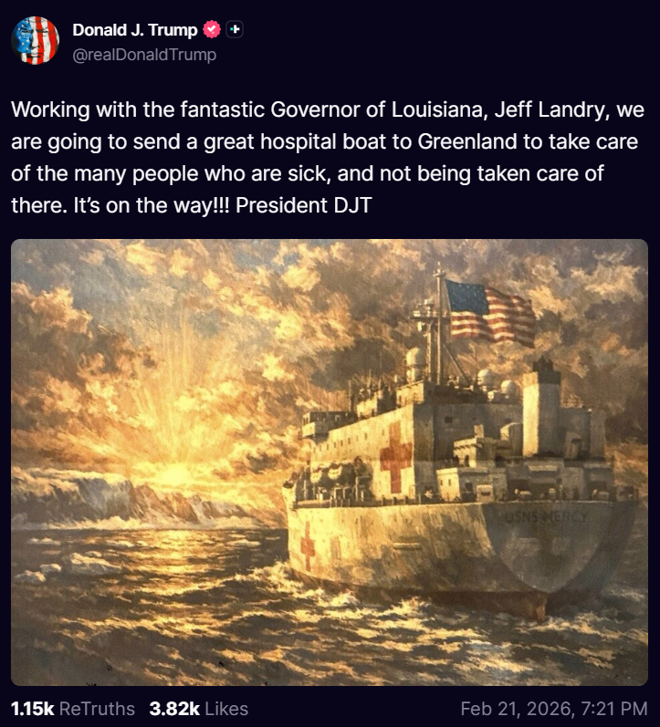 REMEMBER THE MISSION: the USNS Mercy [painted in Trump's TS post] was sent to the Port of Los Angeles March 22, 2020 on Gavin Newsom's request - also to take care of "sick people".

US is the first domino.

what happened here first will happen across earth.